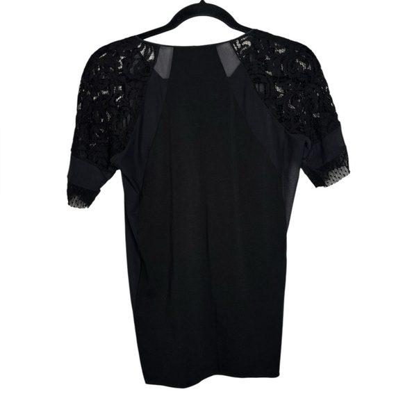 Gary Graham Designer Quiet Luxury Short Sleeve Lace Jersey Mesh Blouse Small - Picture 6 of 14